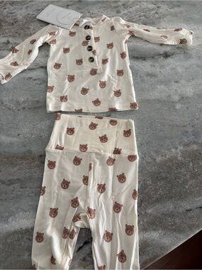 Lou Lou & Company Cream Bear-Print Kids Pajama Set
